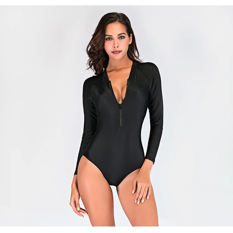 SBART черный купальник из лайкры с длинным рукавом для женщин женский высокой