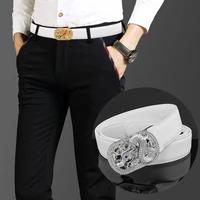casual belt men fancy vintage chinese dragon cowskin waistband automatic buckle waist strap genuine leather cintos masculinos