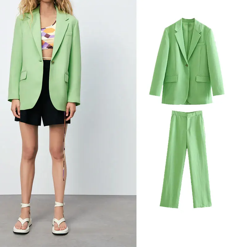 

Женские костюмы из двух частей Za, костюм с одним блейзером на одной пуговице, офисный костюм с высокой талией, женский костюм для весны и осе...