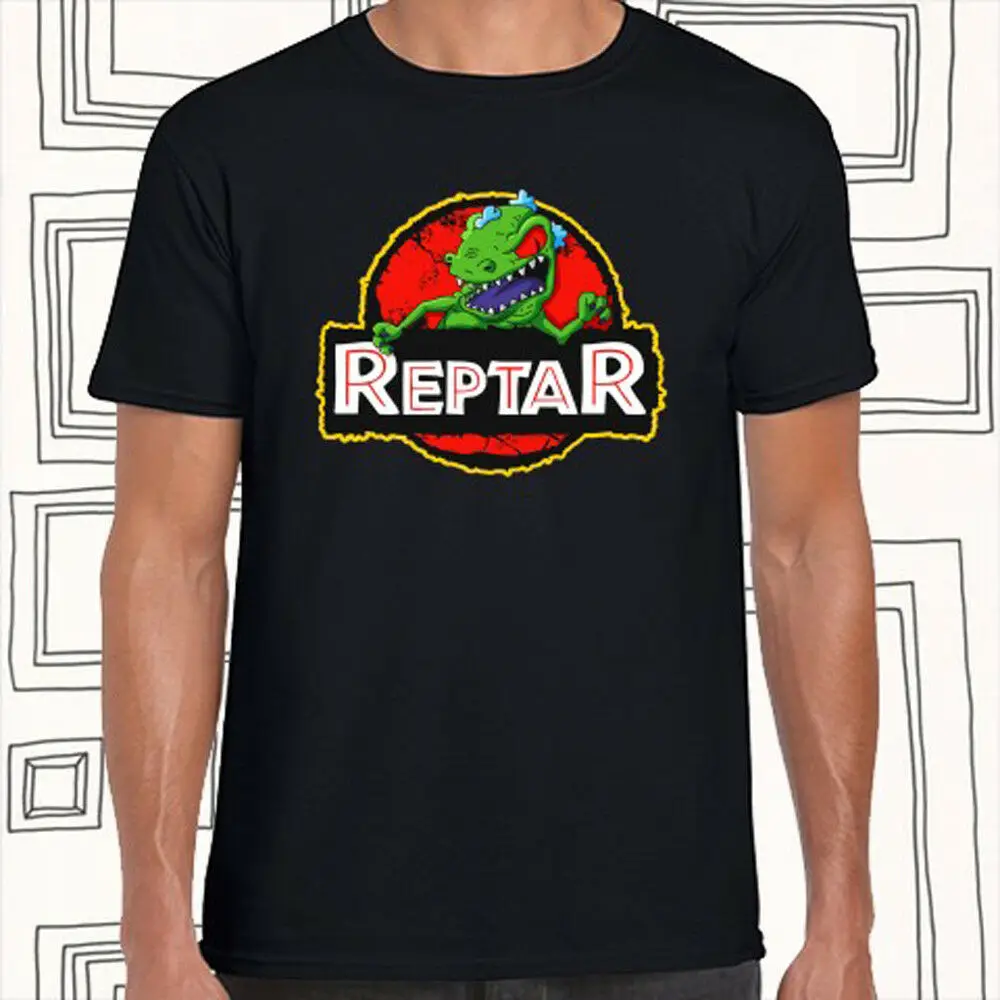 Reptar Raptor Забавный Jurrassic логотип мужская Черная Футболка размер S M L XL XXL XXXL большого