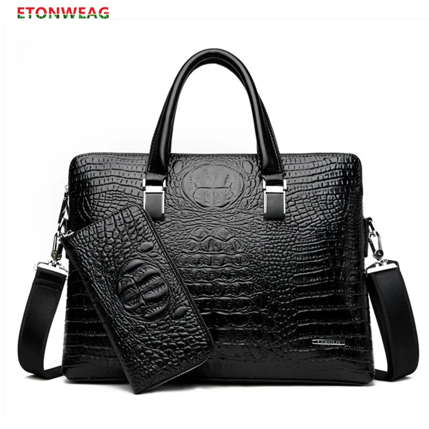 Портфель мужской из мягкой кожи под крокодиловую кожу брендовый дизайнерский