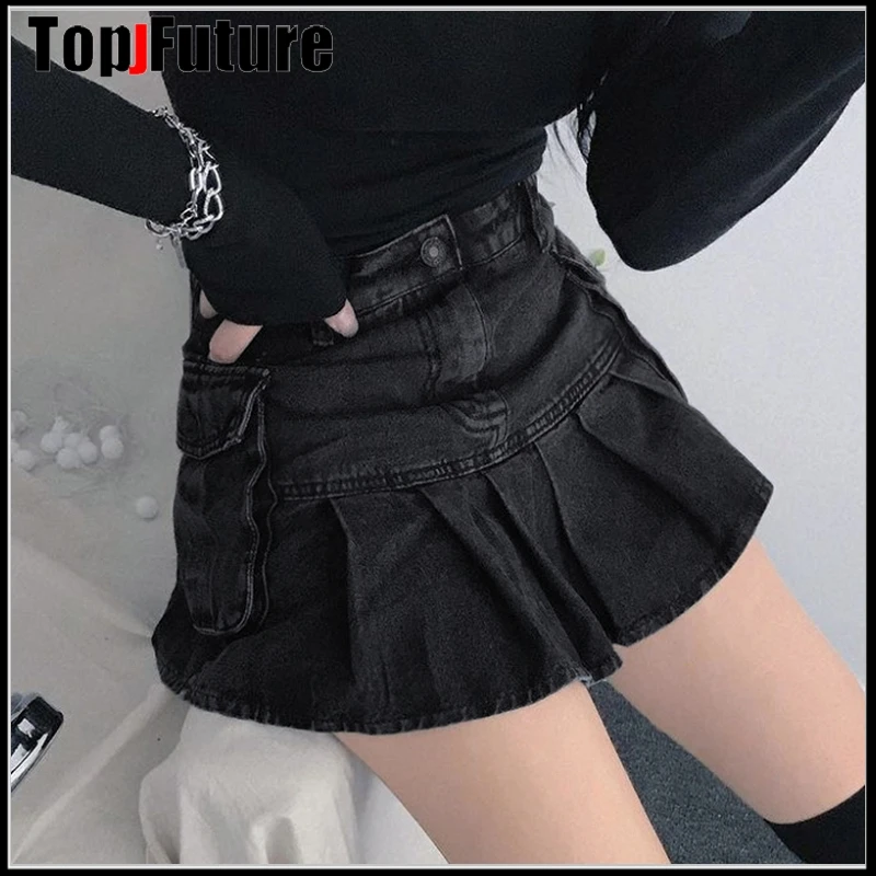 Женская плиссированная юбка с карманами Готическая пышная трапециевидная