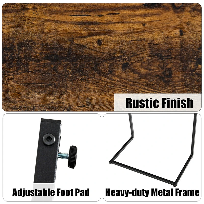 

Unique C-shaped End Side Table Durable Engineered Wood Sturdy Iron Pipes Adjustable Multifunctional Coffee Tray Sofa Table