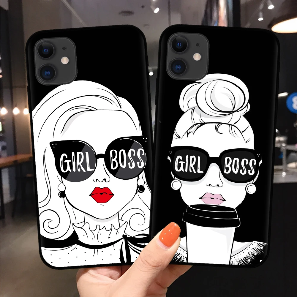 Милый чехол с цитатой девушки босса для iPhone 8 7 6 6S черный iphone 7Plus Мягкий телефона XS