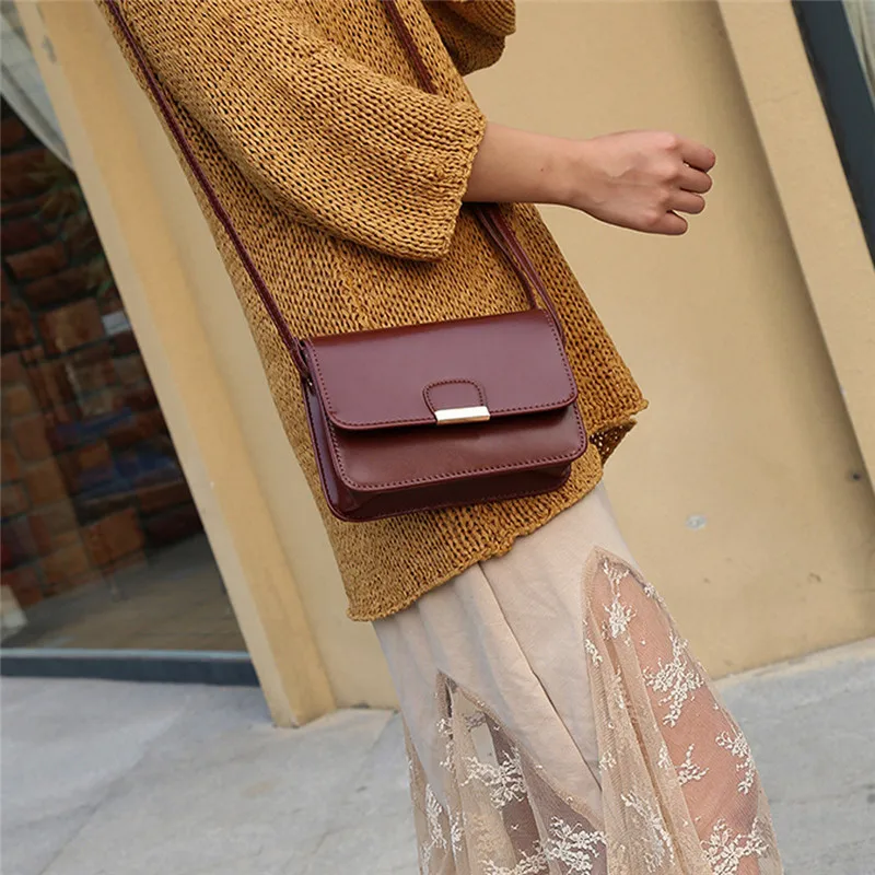 Женские кожаные сумки модные простые квадратные студенческие через плечо