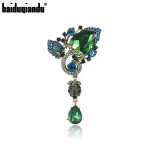 Бренд Baiduqiandu, высокое качество, блестящий зеленый кристалл, винтажный Декор дизайнерские Броши для женщин или свадьбы
