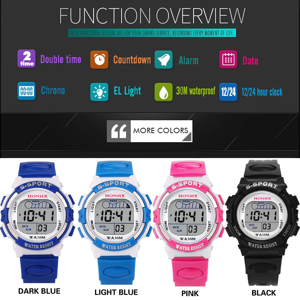2022 children's new waterproof watch, digital, sports LED, alarm clock, date, gift, leisure, electronic, simple, round enlarge