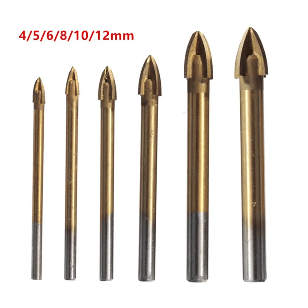 

4-12mm Cross Tile Drill Bits Titanium Carbide Ceramic Wood Glass Drill Bit Set Wall Concrete Spear Hole Opener 4/5/6/8/10/12mm