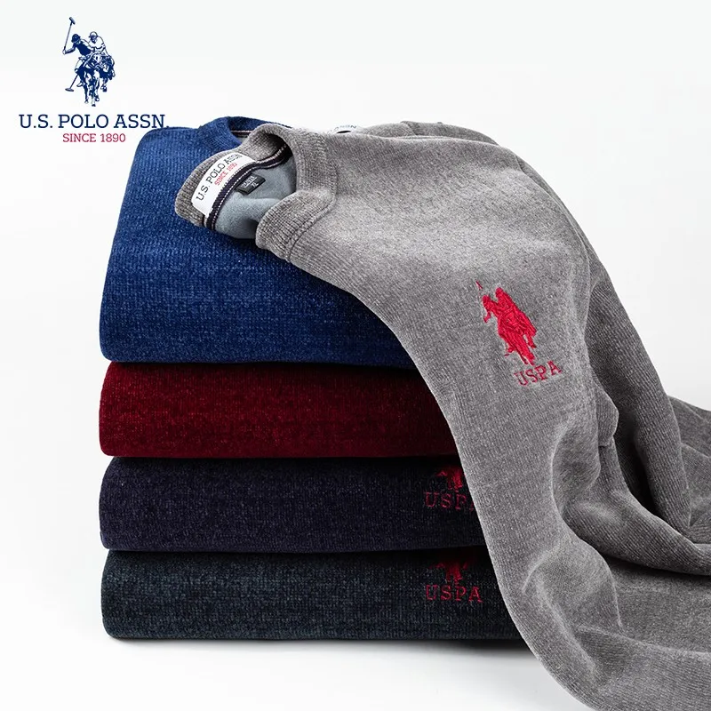 U.S.Polo. Осенне-зимний плюшевый утепленный мужской свитер Assn. Деловой Повседневный