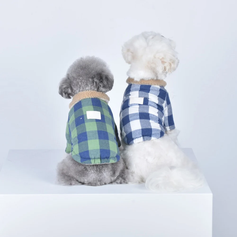 

Autumn Winter Warm Dog Clothes Lamb Fur Collar Plaid Cotton Coat Small Medium-sized Dog Teddy Cat Pet Coat Dog Jacket
