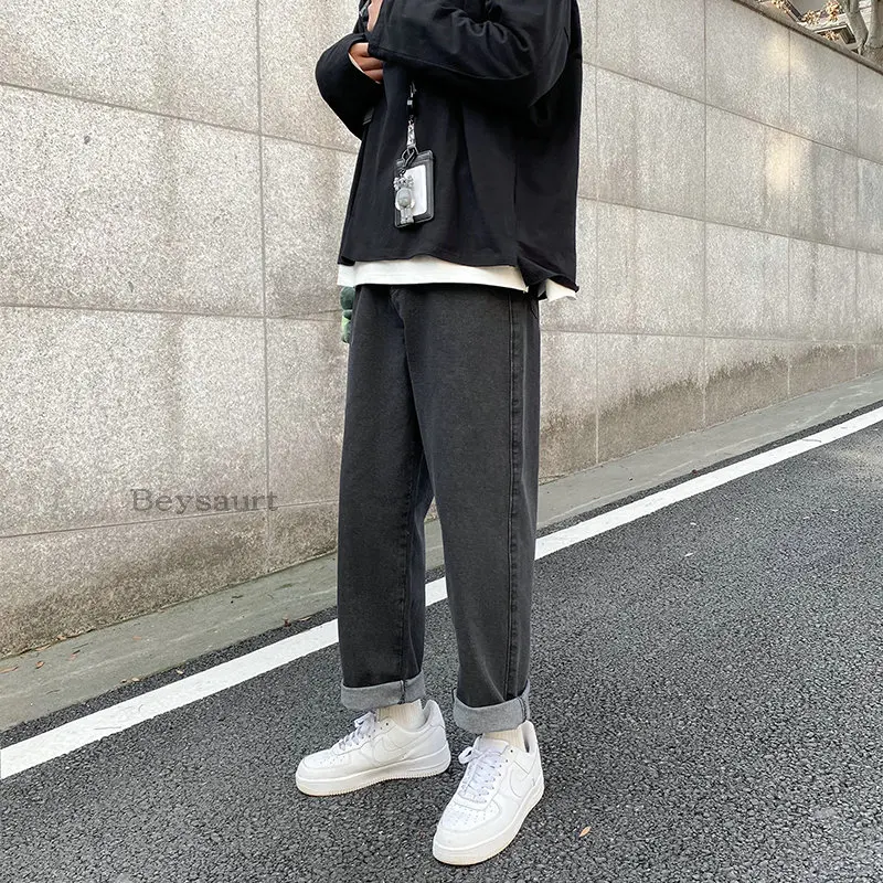 

Men Streetwear Blue Jeans 2022 New Spring Autumn Women Black Jeans Korean Fashions Harem Pants Male Denim Pants OverSized