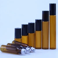 20pcslot 3ml 5ml 10m amber glass roll on bottle with glassmetal ball brown thin glass roller essential oil vials