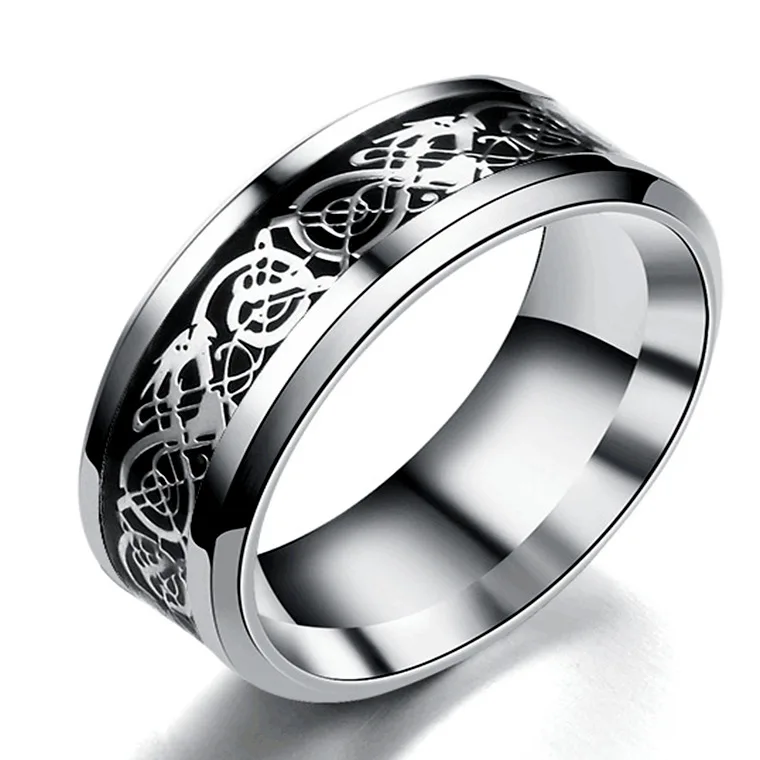 

Man Ring Red Green Carbon Fiber Black Dragon Inlay Comfort Fit Stainless steel Rings for Men Wedding Band Ring