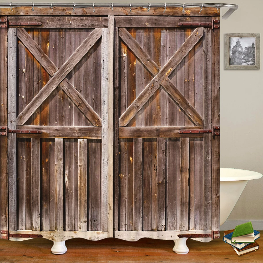 Деревянная дверная занавеска для душа с принтом ванной забавная