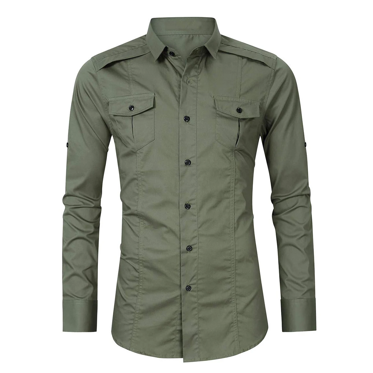 

2020 Men Slim Shirt Solid Color Long Sleeve Turn-Down Collar Shirt Tops Casual Spring Fall Black/Khaki/Army Green/Grayish Blue
