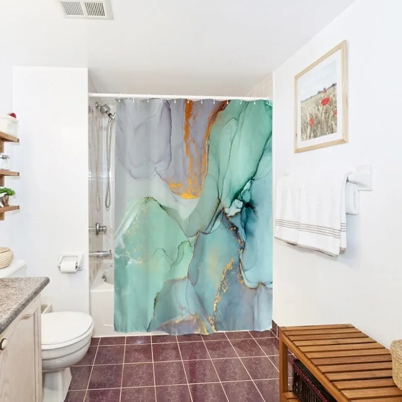 New Waterproof Shower Curtain with Hooks Polyester Geometric Marble Pattern Printed Bath for Bathroom Screen Home Decor |