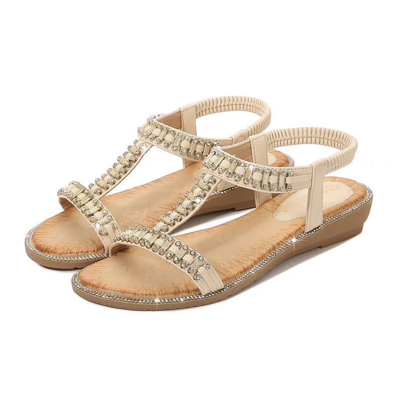 

2021 style gladiator Flats sandals women summer new arrival Comfortable Bohemia beaded Roman Beach shoes