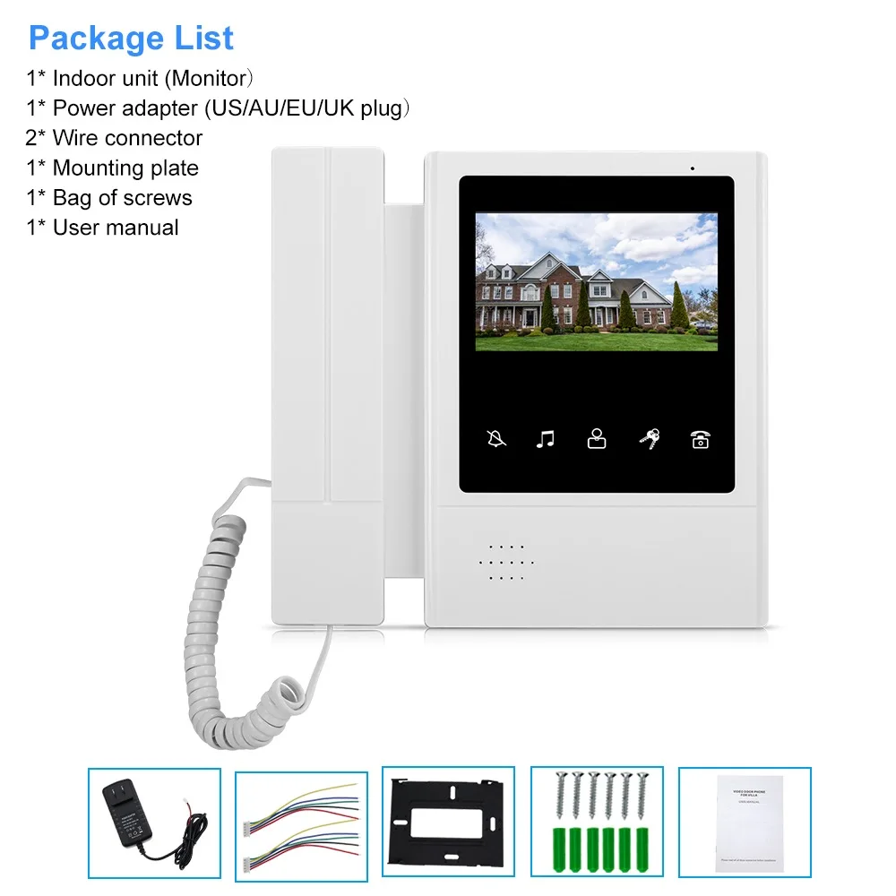 4.3" Video Intercom Doorbell Monitor Indoor Unit Color TFT-LCD Screen Two-way Audio Door Phone Intercom for Home Apartment images - 6