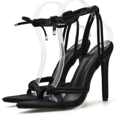 

2021 spring new sexy Street Photo fluorescent green ankle strap knot fairy sandals