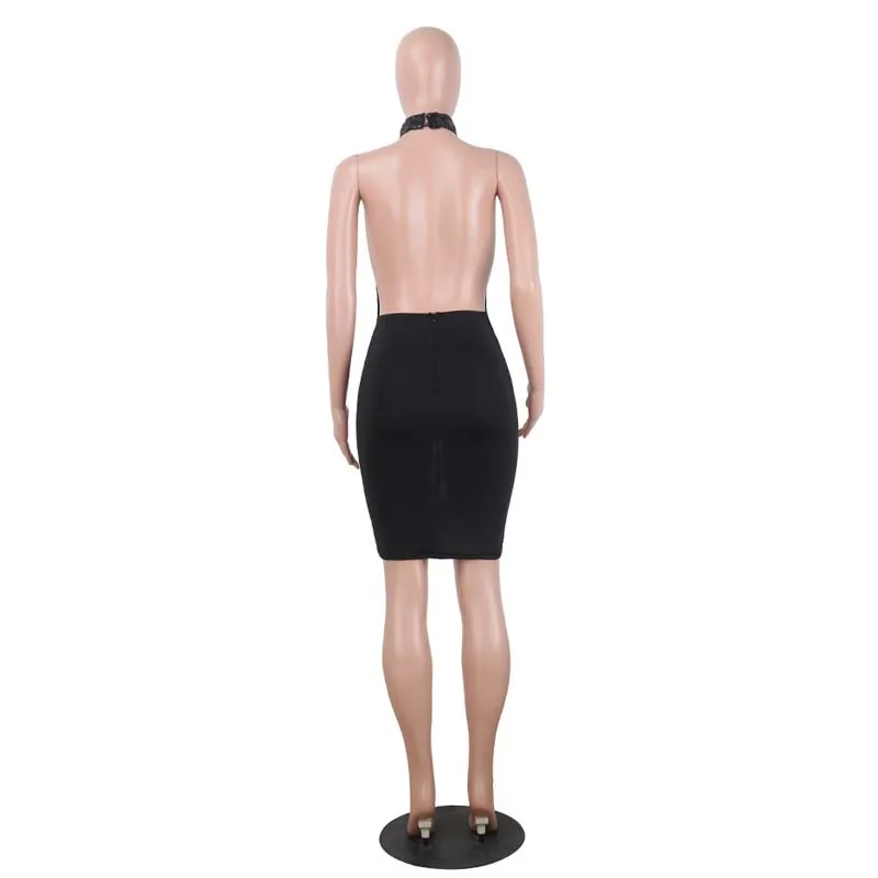 Новинка сексуальное женское платье с блестками и лямкой на шее кружевные