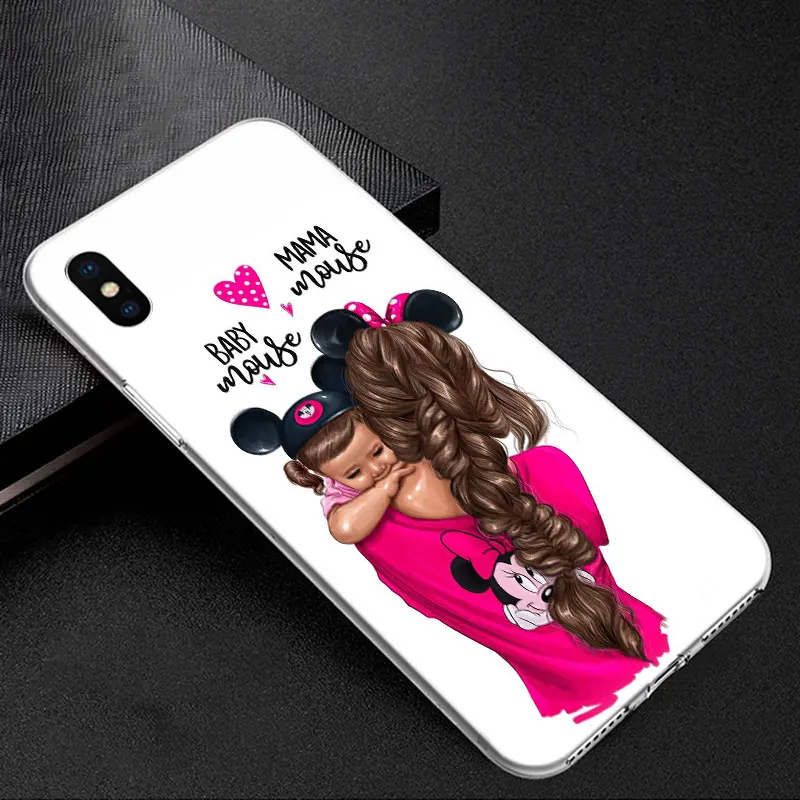 Hot Brown Hair Baby Mom Girl Queen family Silicone Case for Apple iPhone 11 Pro XS Max X XR 6 6s 7 8 Plus 5 5s SE Fashion Cover | Мобильные