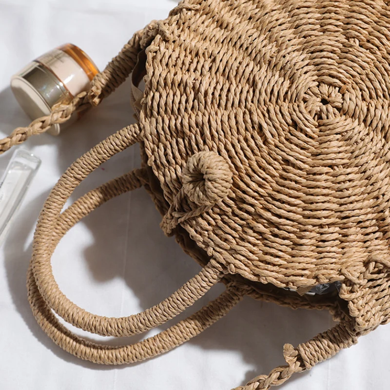 

Summer Crochet Bags for Women Beach Straw Ladies Shoulder Bag Woven Vacation Small Women`s Handbags Circle Handmade Rattan 2021