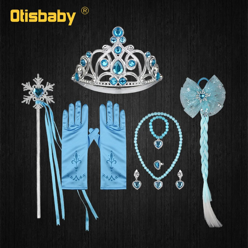 New Year Elsa Anna Princess Dresses for Girls Children Clothing Long Cloak Baby Girl Snow Queen Dress Crown Magic Stick Gold Wig | Детская
