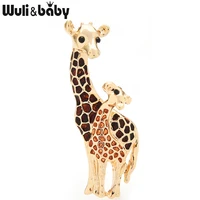 wulibaby mom and baby giraffe brooches for women designer 3 color lovely animal party casual brooch pins gifts