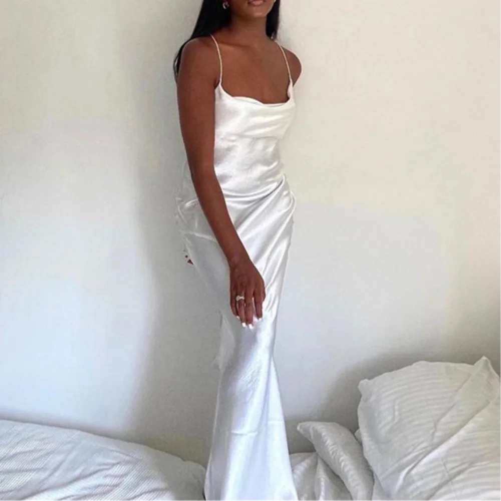 Женское атласное платье-комбинация Элегантное Длинное Вечернее Платье Макси