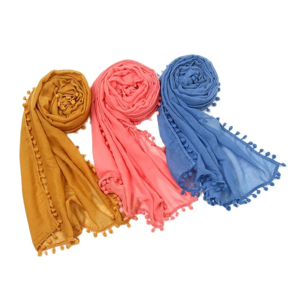 

Fashion Pom Pom Dot Chain Tassel Viscose Shawl Scarf Lady High Quality Wrap Pashmina Stole Bufandas Muslim Hijab Snood 180*80Cm