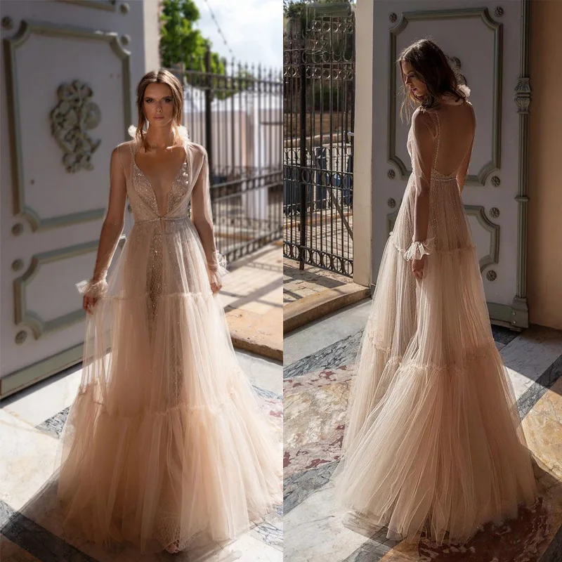 

Boho Long Dress for Wedding Party for Woman Elegant Evening Sequin Pink Mesh See Through Maxi Dresses Robe Longue Femme