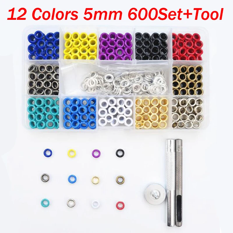 

600Sets Colorful Metal Garment Eyelets Fixing Setting Tool Kit DIY Sewing Leather Shoes Clothing Grommets Fasteners Button