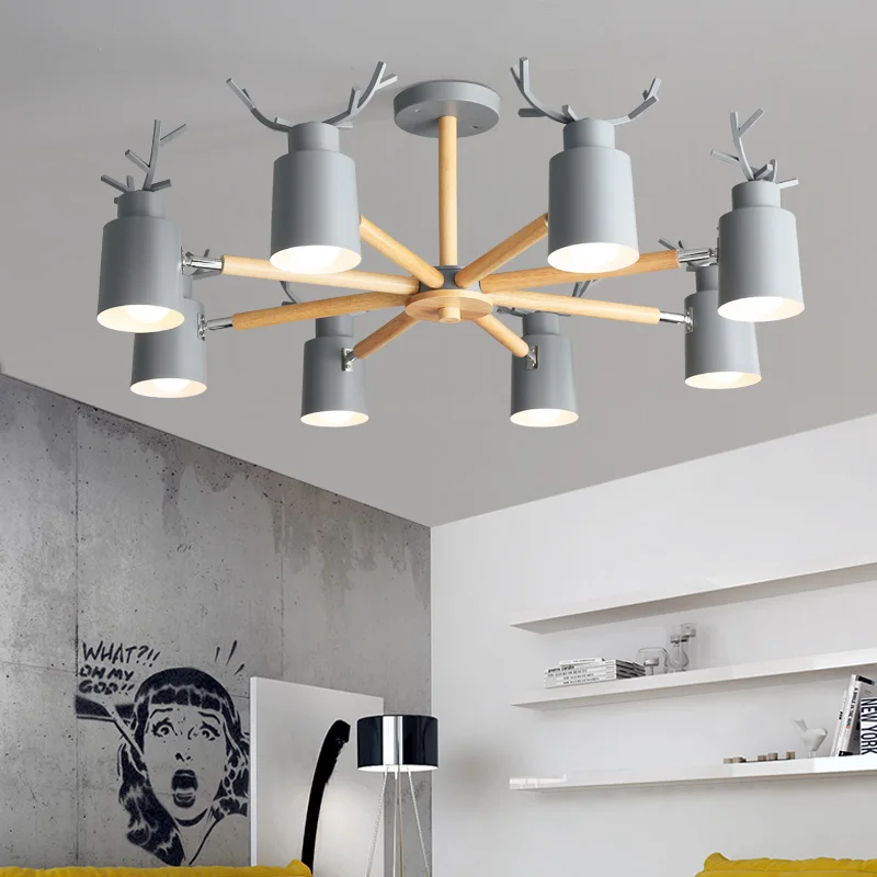 

Modern Nordic LED Antler Wood Deer Shaped Chandelier Pendant Lamps for Living Room Bedroom Kitchen Restaurant Lights Fixtures