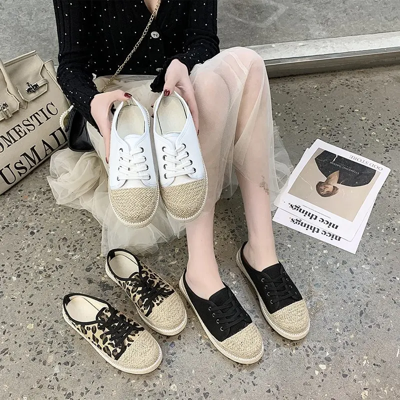 

Low Shoes Woman's Slippers Slides Cover Toe Fashion 2021 Luxury Soft Flat Fisherman Fabric Rome Basic Casual PU Leisure Cotton
