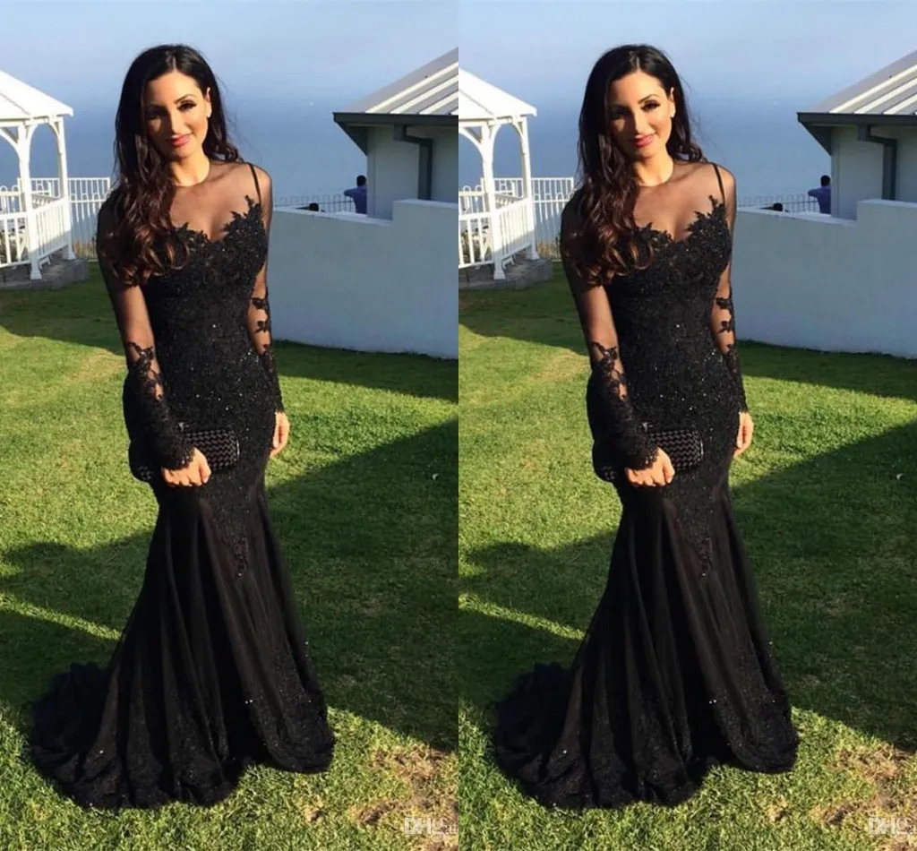 

Женское вечернее Платье с длинным рукавом, черное кружевное Платье-Русалка с длинными рукавами и бусинами, модель 2021
