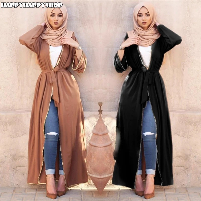 Женский шифоновый кардиган с бусинами Абая кафтан мусульманский Рамадан длинное