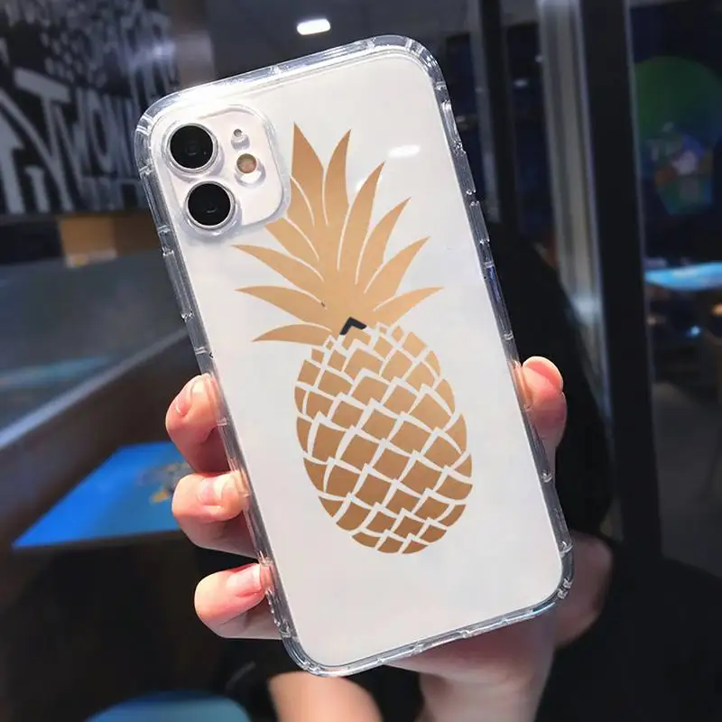

Pineapple leaves gold bling Phone Case Transparent for iPhone 11 12 mini pro XS MAX 8 7 6 6S Plus X 5S SE 2020 XR
