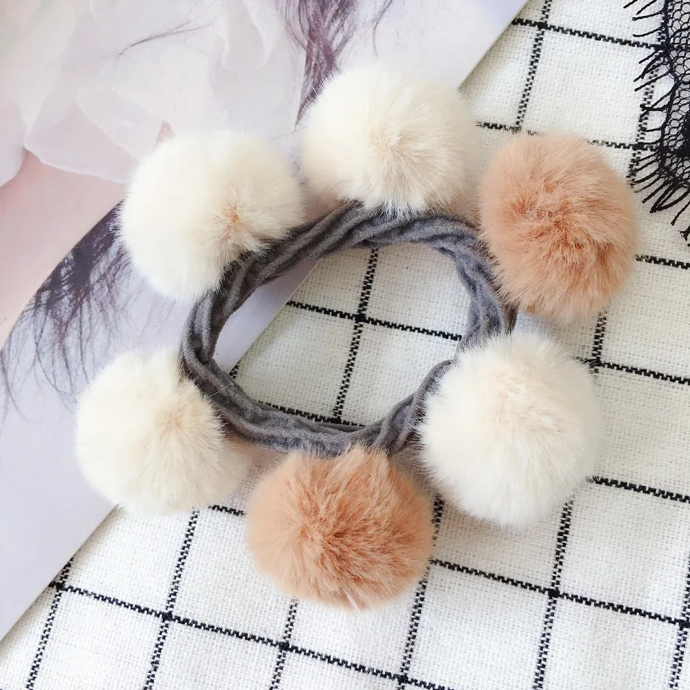 

Korea Hair Accessories For Girls Color Matching Wool Ball Hair Ties Rubber Band For Girls Gum for Hair Elastic Hair Band
