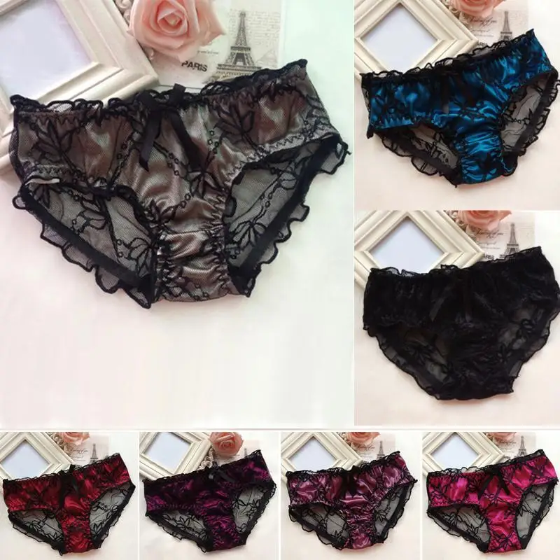 Underwear Woman Panties Low-Rise Plus Size Fancy Lace Sexy for Women Traceless Crotch of Cotton Briefs Black Red Blue |