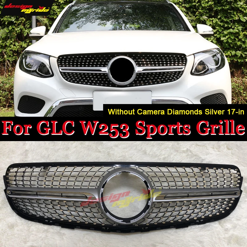 Для Mercedes W253 X253 GLC SUV 4X4 Star Diamond Grills Grill без камеры ABS Silver GLC300 GLC350 Прямая замена 2017