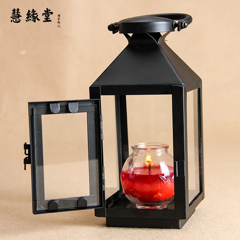 

Windproof Hanging Candle Holder Outdoor Black Iron Vintage Candle Holder Romantic Metal Simple Menorah Candlestick