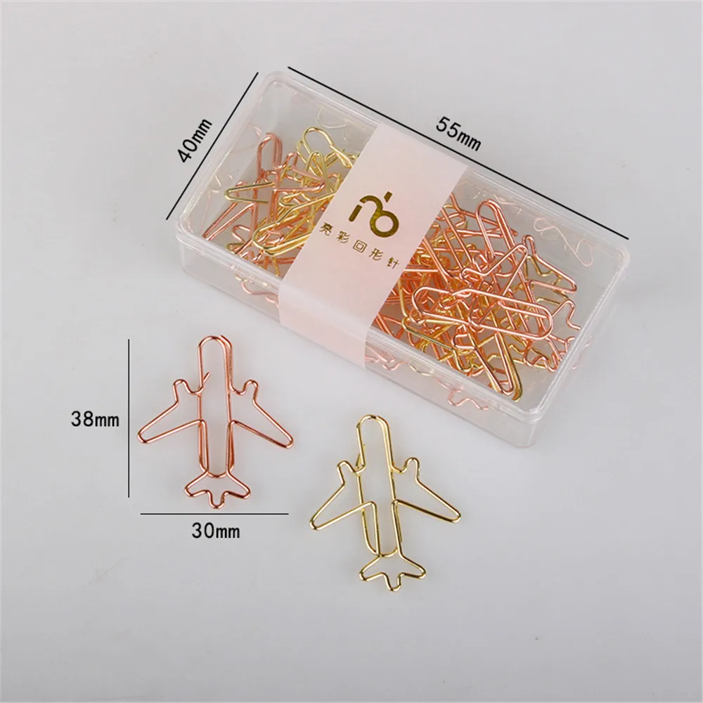 12 Pcs Cute Rose Gold Airplane Shape Paper Clips Escolar Bookmarks Photo Memo Ticket Clip Stationery School Supplies Gifts | Канцтовары