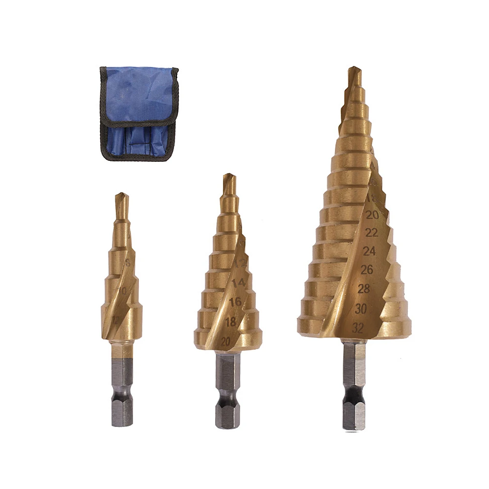 

New 4-12/20/32mm Step Drill Bit Hss Titanium Coated Step Cone Metal Hole Cutter Metal Hex Tapered Drill Power Tools Accessories
