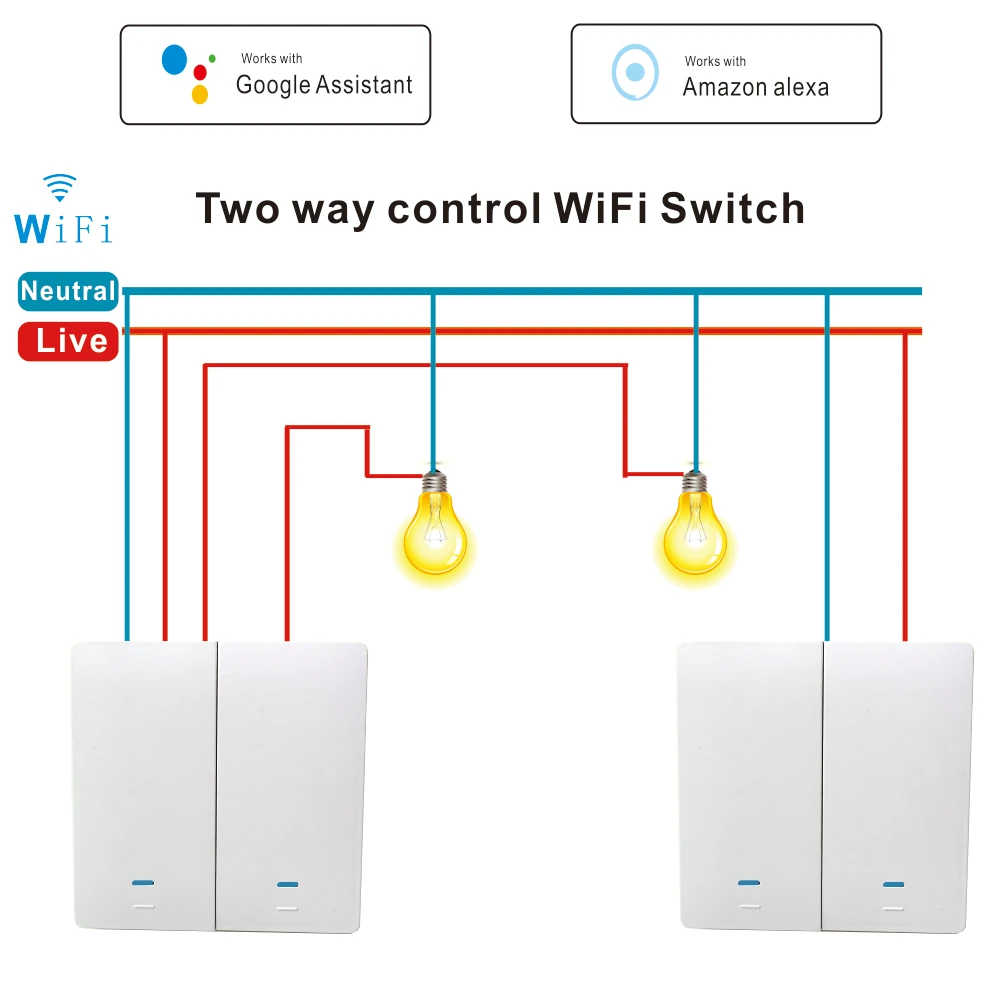 

EU/UK Dual-Control Smart Switch Push-button Dual-control switch controls one lamp at the same time Work with Alexa Google Home