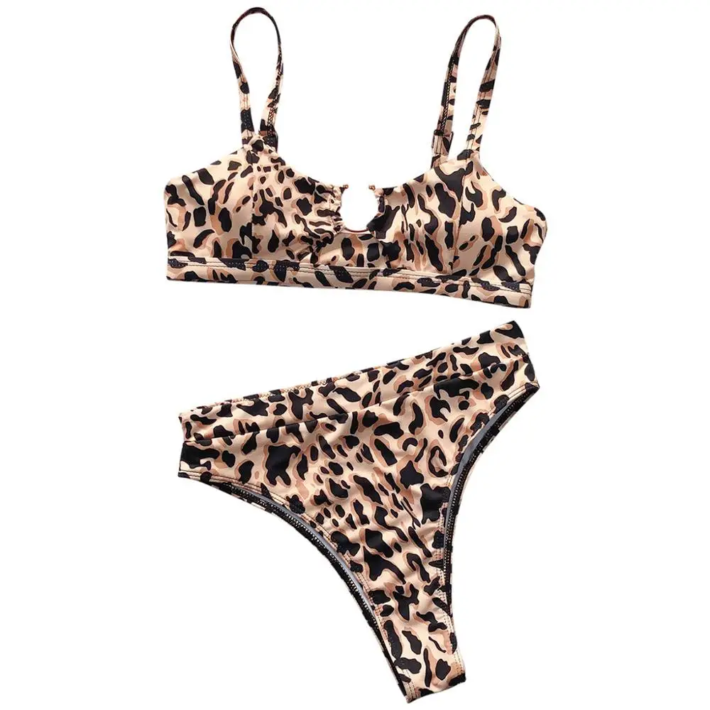 Бикини пуш-ап с леопардовым принтом пикантный комплект бикини-танга застежкой