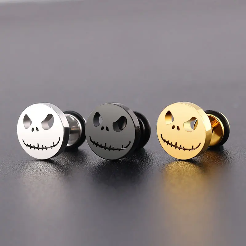 

Stainless Steel Skull Earring Lovely Smile Stud Earrings Halloween Skeleton Ear Piercing Jewelry Party Gift Screw Back Earrings