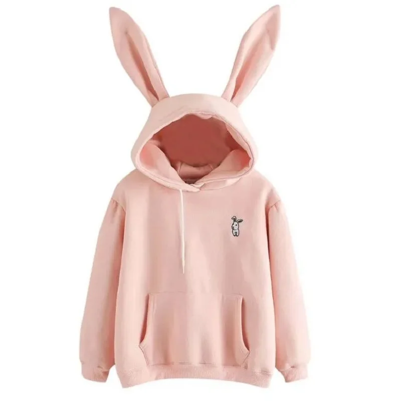 

Women's Bunny Ears Cute Sweatshirt Embroidered Fleece Top Hooded Solid Color Warm Sweatshirt Hoodies For Women Kawaii clothes