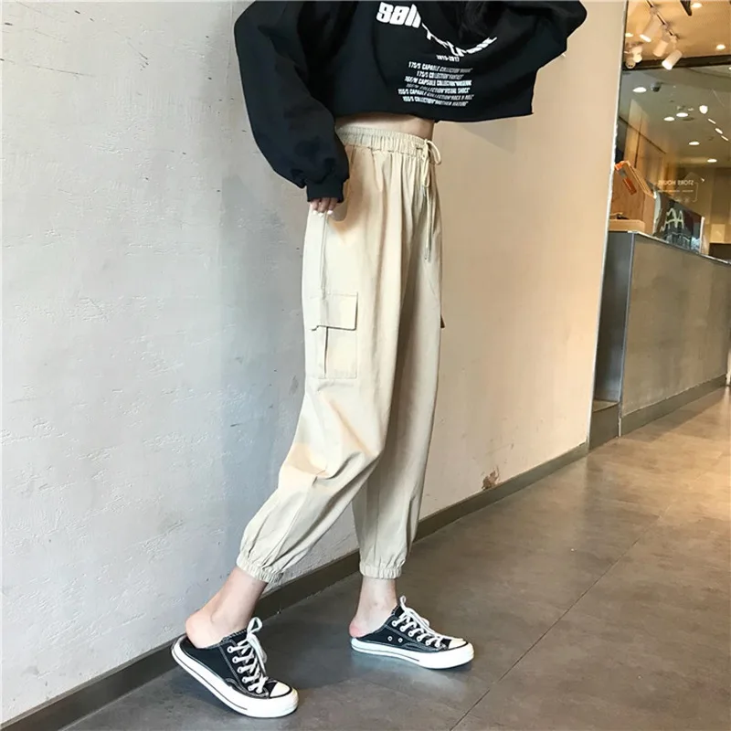 

Harajuku Streetwear Ladies Pants Women Men Casual Solid Big Pocket High Waist Loose Trousers Pantalones Mujer