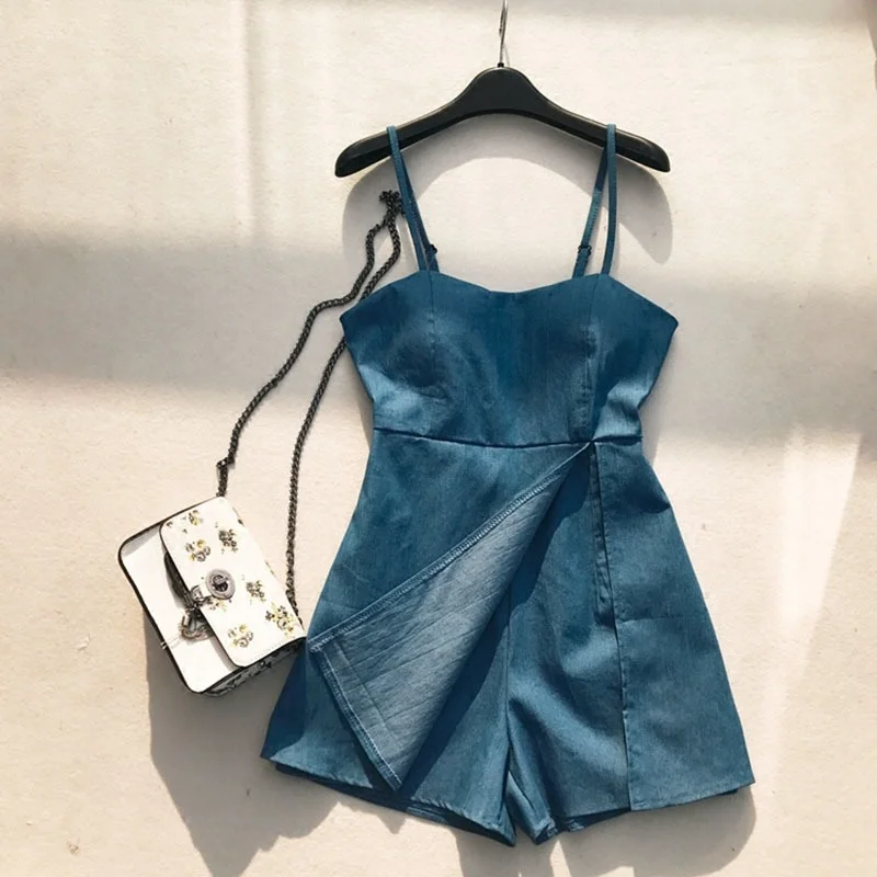 2021 летние новые джинсовые женские комбинезоны и Комбинезоны Короткие Голубые