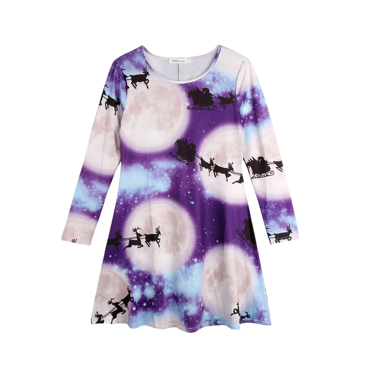 Платья для мамы и дочки Рождественская одежда с рисунком оленя бега Луны семьи